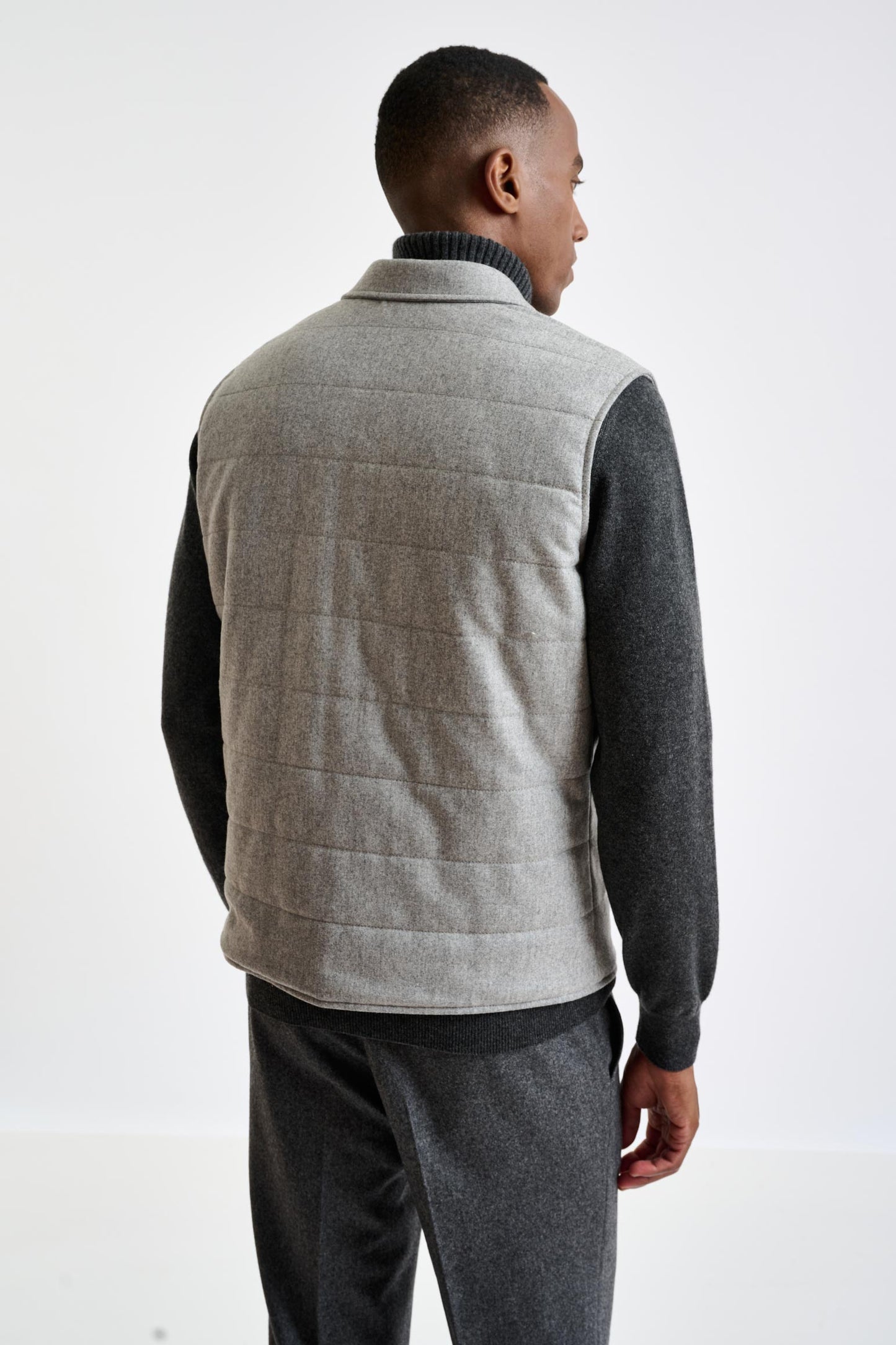 Grey Super 100's Wool Keswick Waistcoat Flannel Saxony - View 7