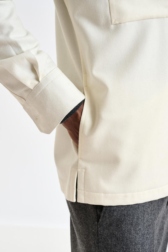 Off White Super 100's Wool Shirt Jacket Flannel Saxony - View 5