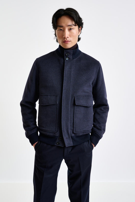 Midnight Blue Wool Warwick Bomber Jacket Zeus - View 3