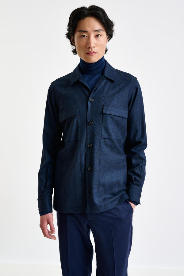 Chaqueta Estilo Camisa De Lana Azul Marino Zeus