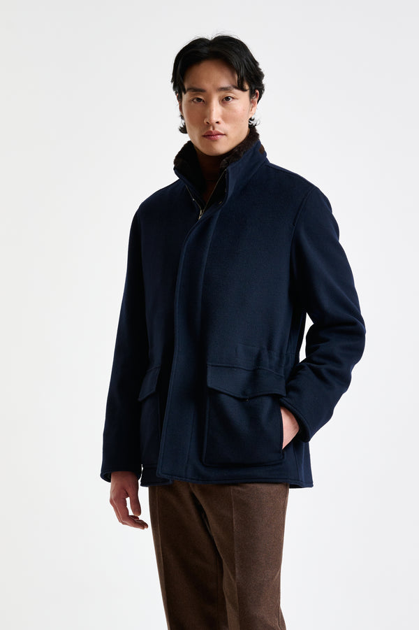 Marineblaue Woll-York-Feldjacke Zeus
