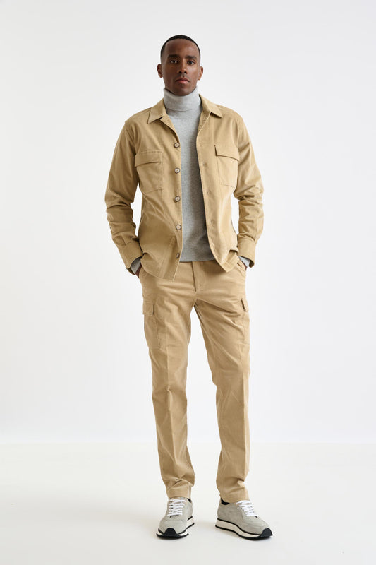 Beige Cotton Shirt Jacket Corduroy - View 1