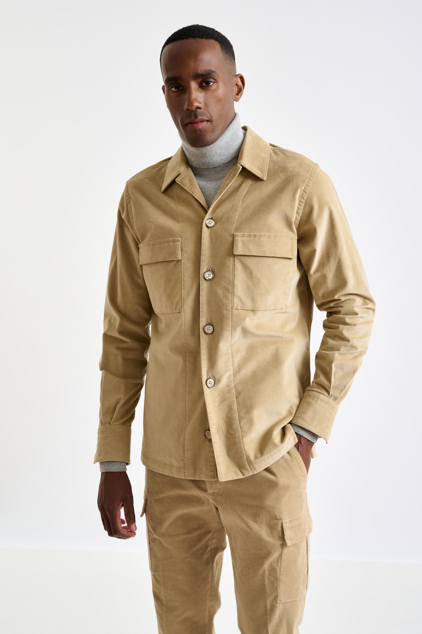 Beige Cotton Shirt Jacket Corduroy - View 4