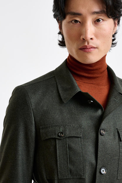 Green Super 100's Wool Safari Jacket Flannel Saxony - View 3