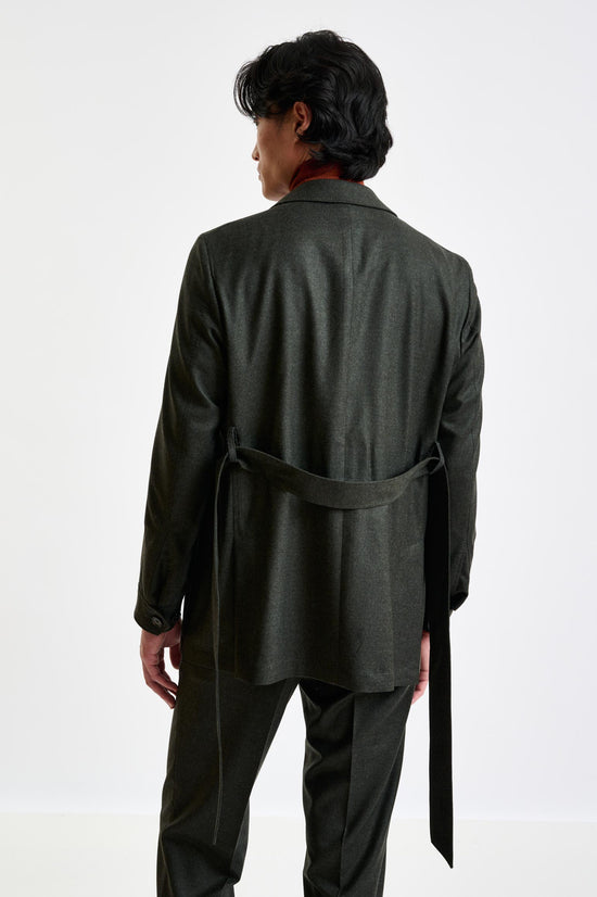 Green Super 100's Wool Safari Jacket Flannel Saxony - View 4