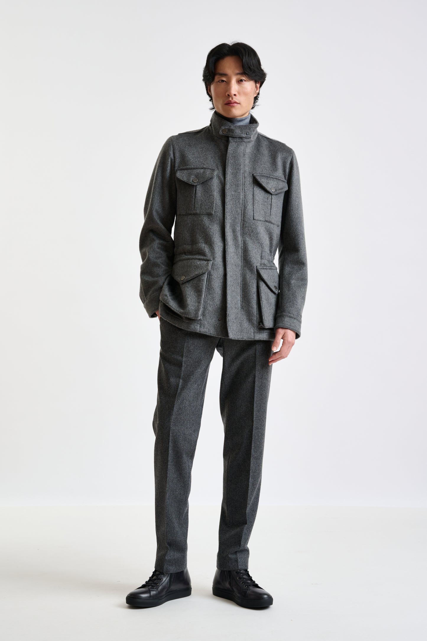 Grey 100% Cashmere Dartmoor Field Jacket Zeus