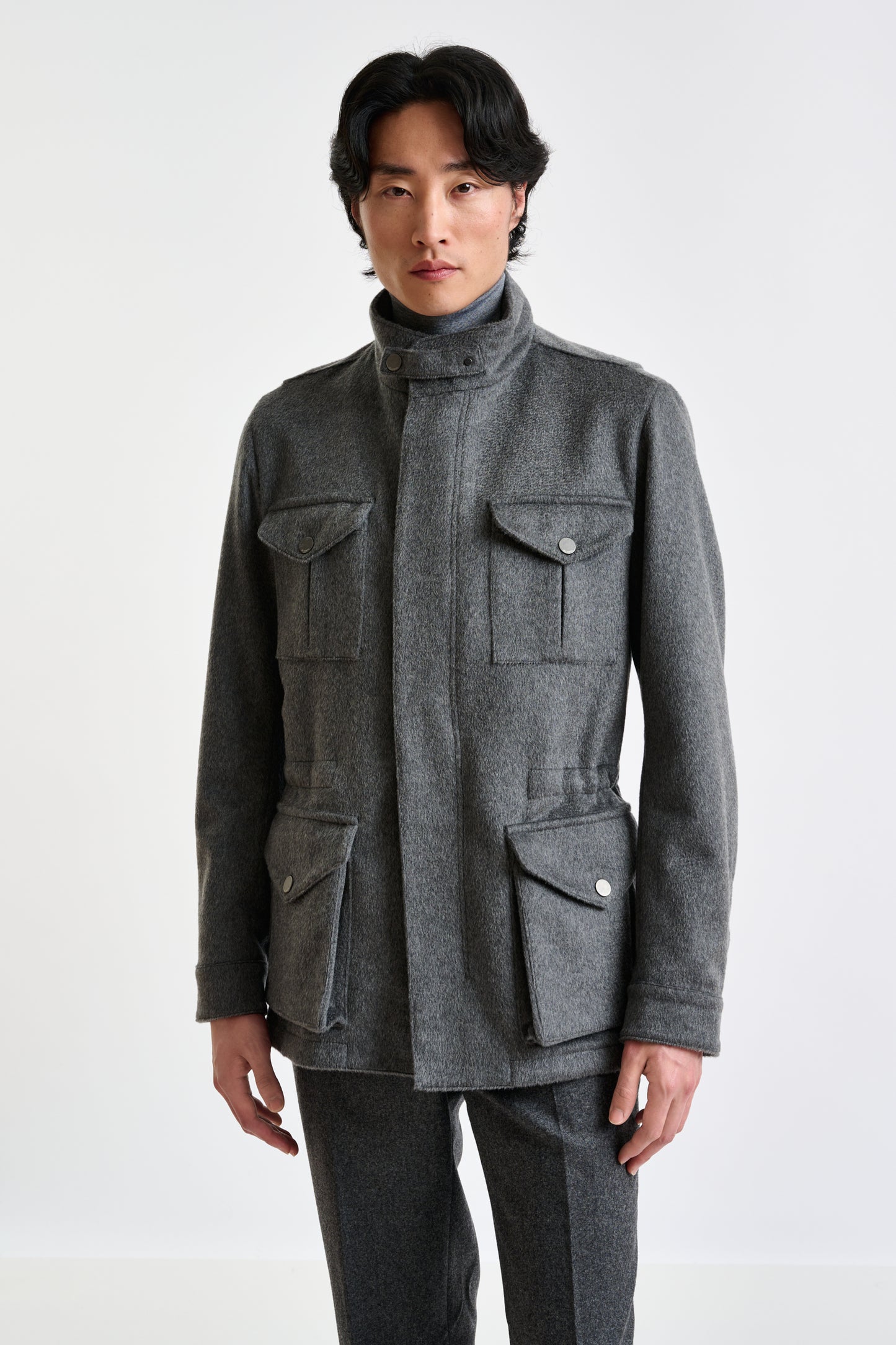 Grey 100% Cashmere Dartmoor Field Jacket Zeus - View 2