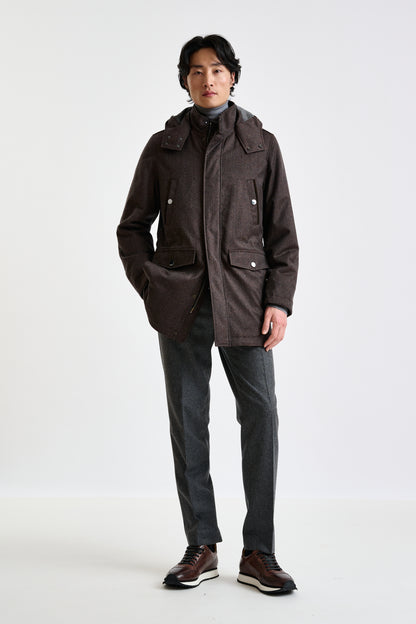 Brown 100% 100% Technical  Wool Flannel Bedford Parka - View 1