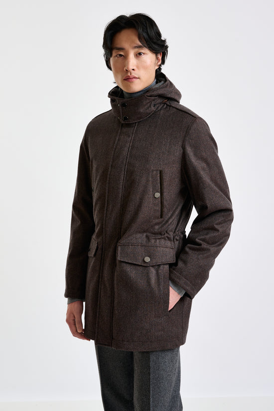 Brown 100% 100% Technical  Wool Flannel Bedford Parka - View 3