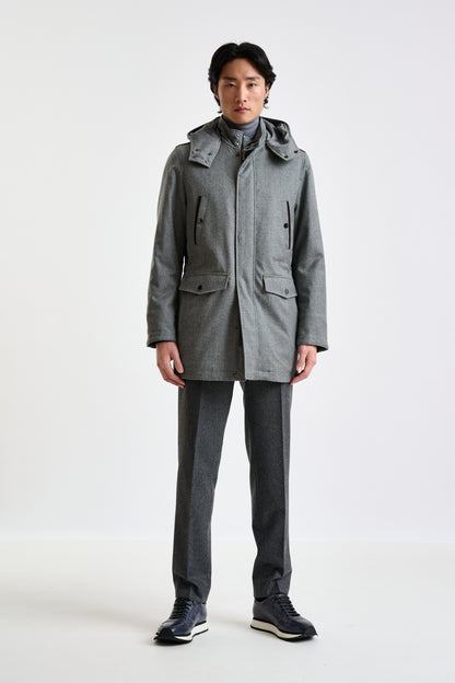 Grey 100% Technical Wool Flannel Bedford Parka - View 1