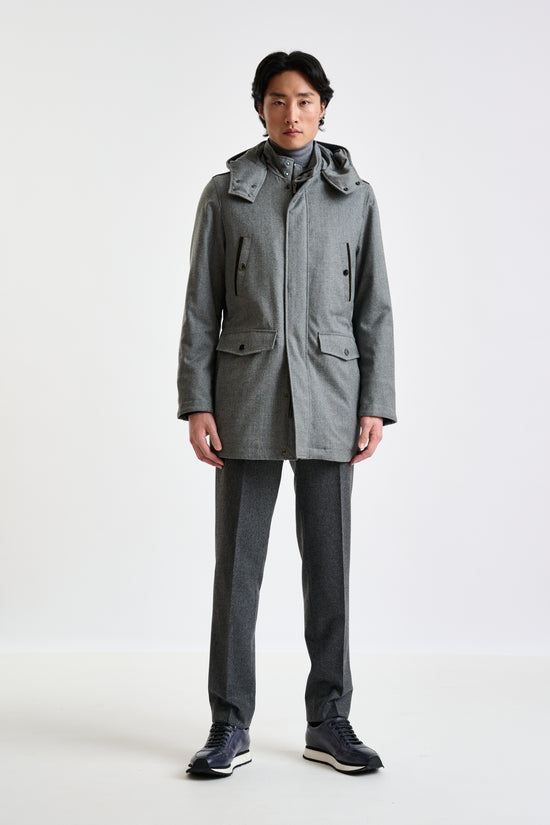 Grey 100% Technical Wool Flannel Bedford Parka - View 1