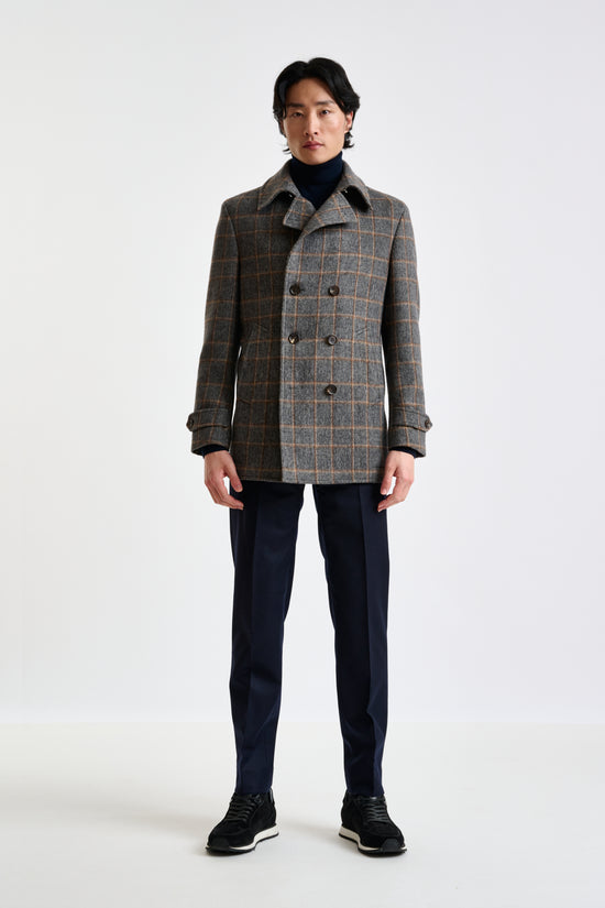 Check Grey Wool Nelson Peacoat - View 1