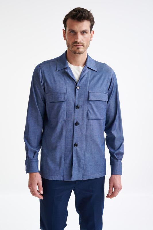 Blue Cotton Plymouth Shirt Jacket Cashmere Denim