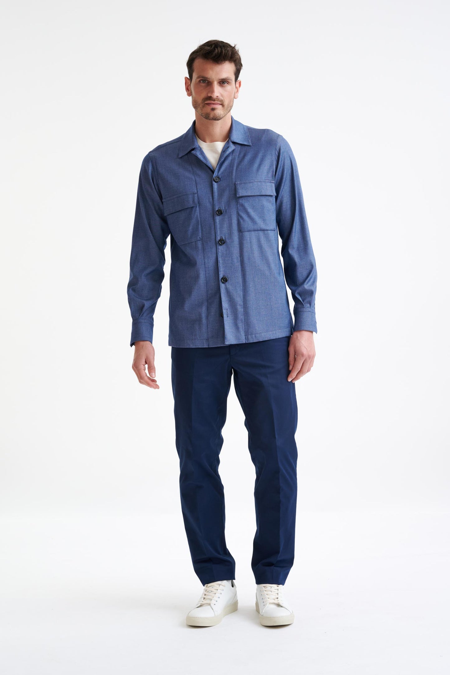 Blue Cotton Plymouth Shirt Jacket Cashmere Denim