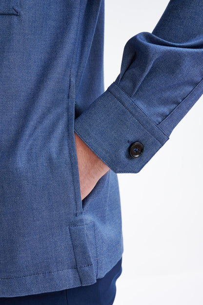 Blue Cotton Plymouth Shirt Jacket Cashmere Denim - View Four