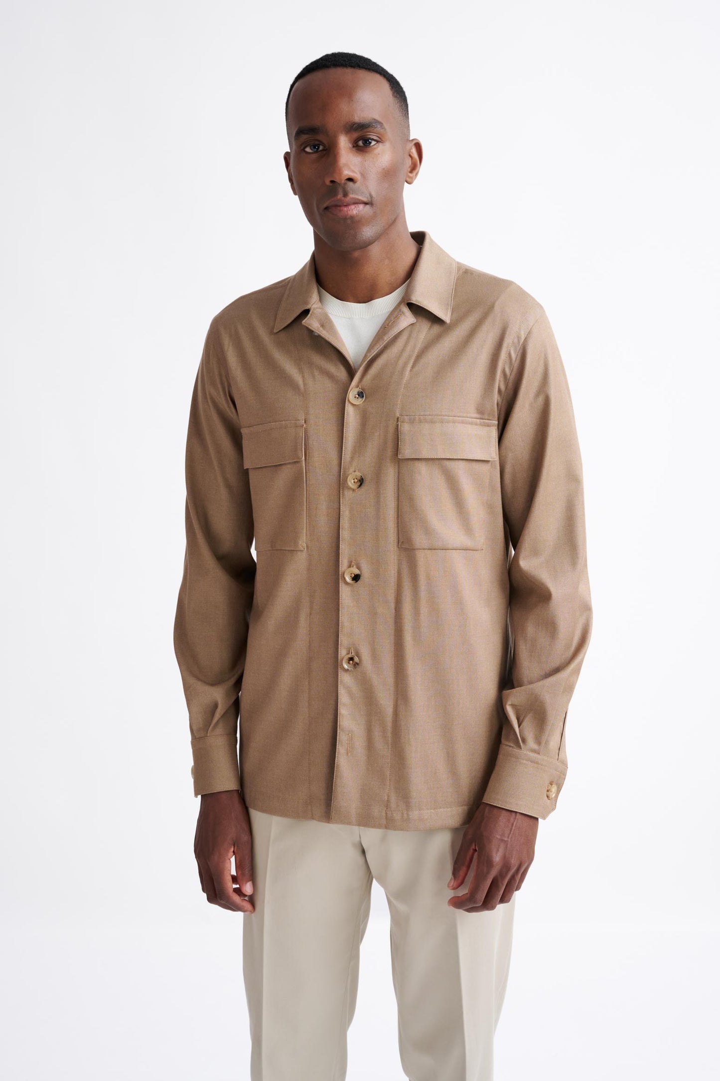 Light Brown Cotton Plymouth Shirt Jacket Cashmere Denim