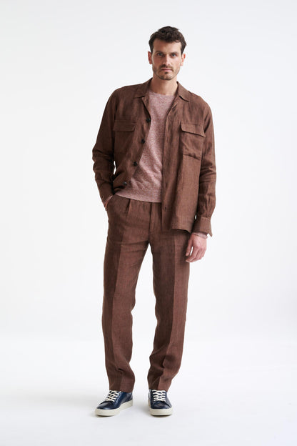 Brown Pure Linen Plymouth Shirt Jacket - View Two