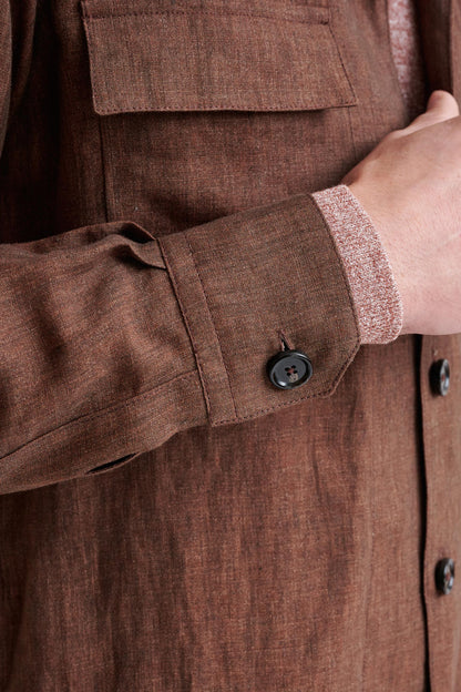 Brown Pure Linen Plymouth Shirt Jacket - View Four