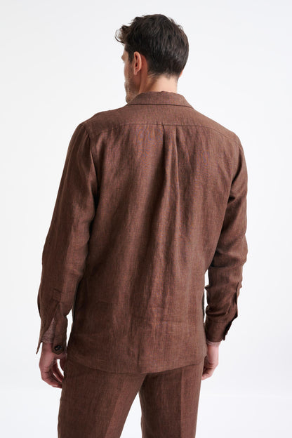 Brown Pure Linen Plymouth Shirt Jacket - View Six