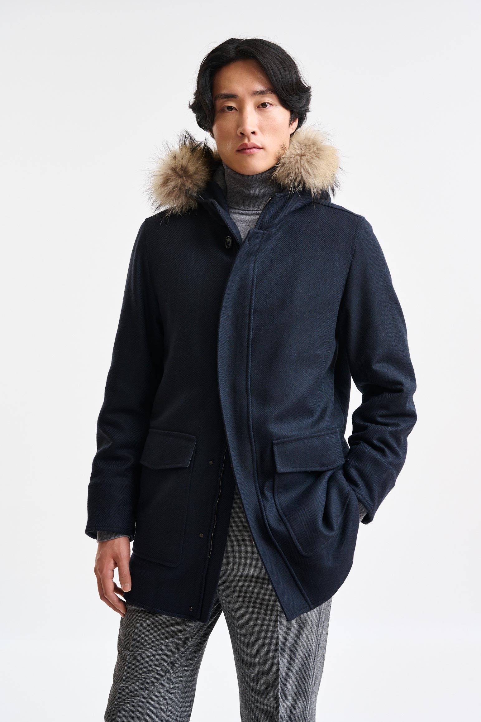 Dark Blue Wool Bedford Overcoat Zeus - Image 1