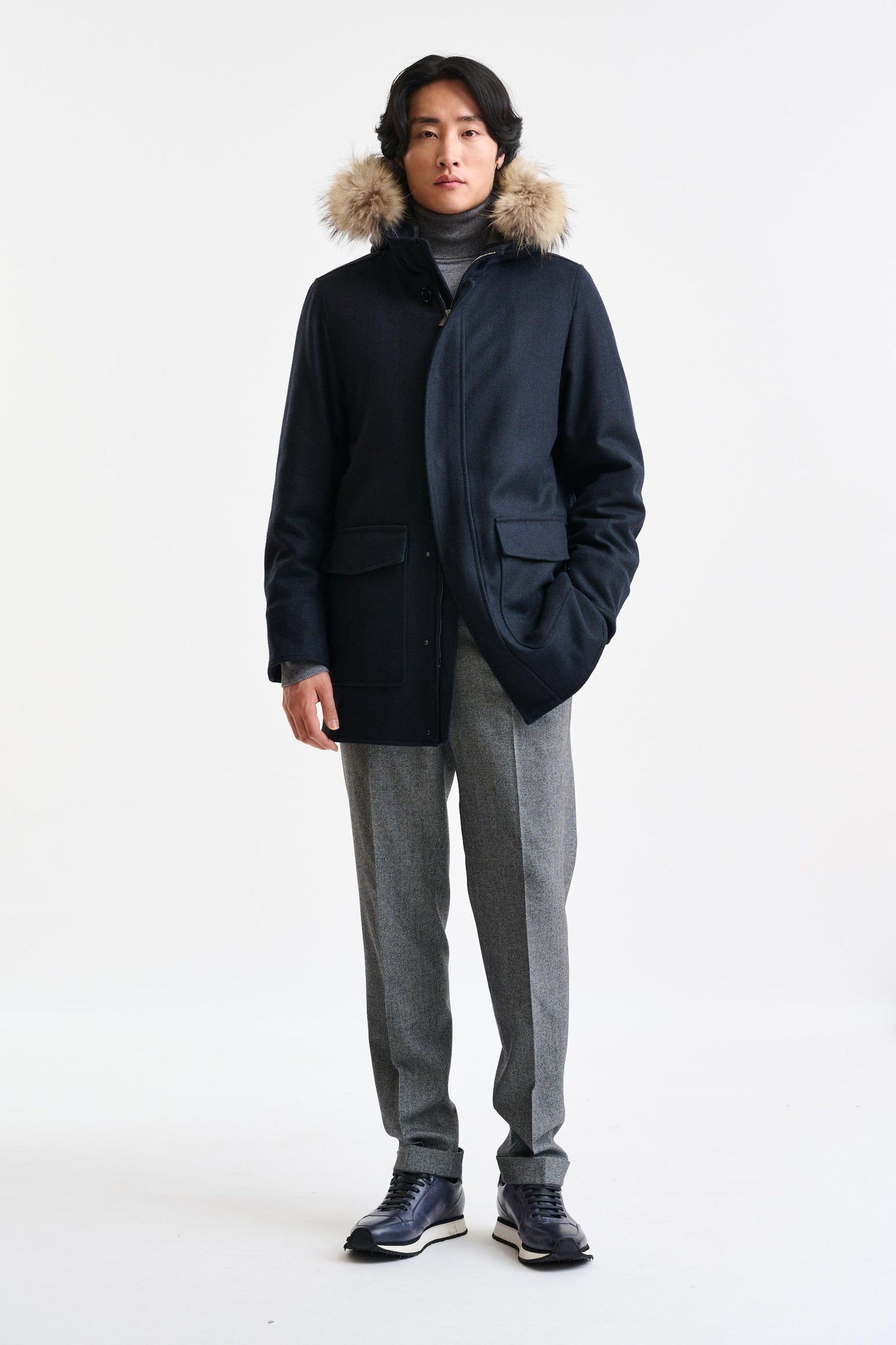 Dark Blue Wool Bedford Overcoat Zeus - Image 4
