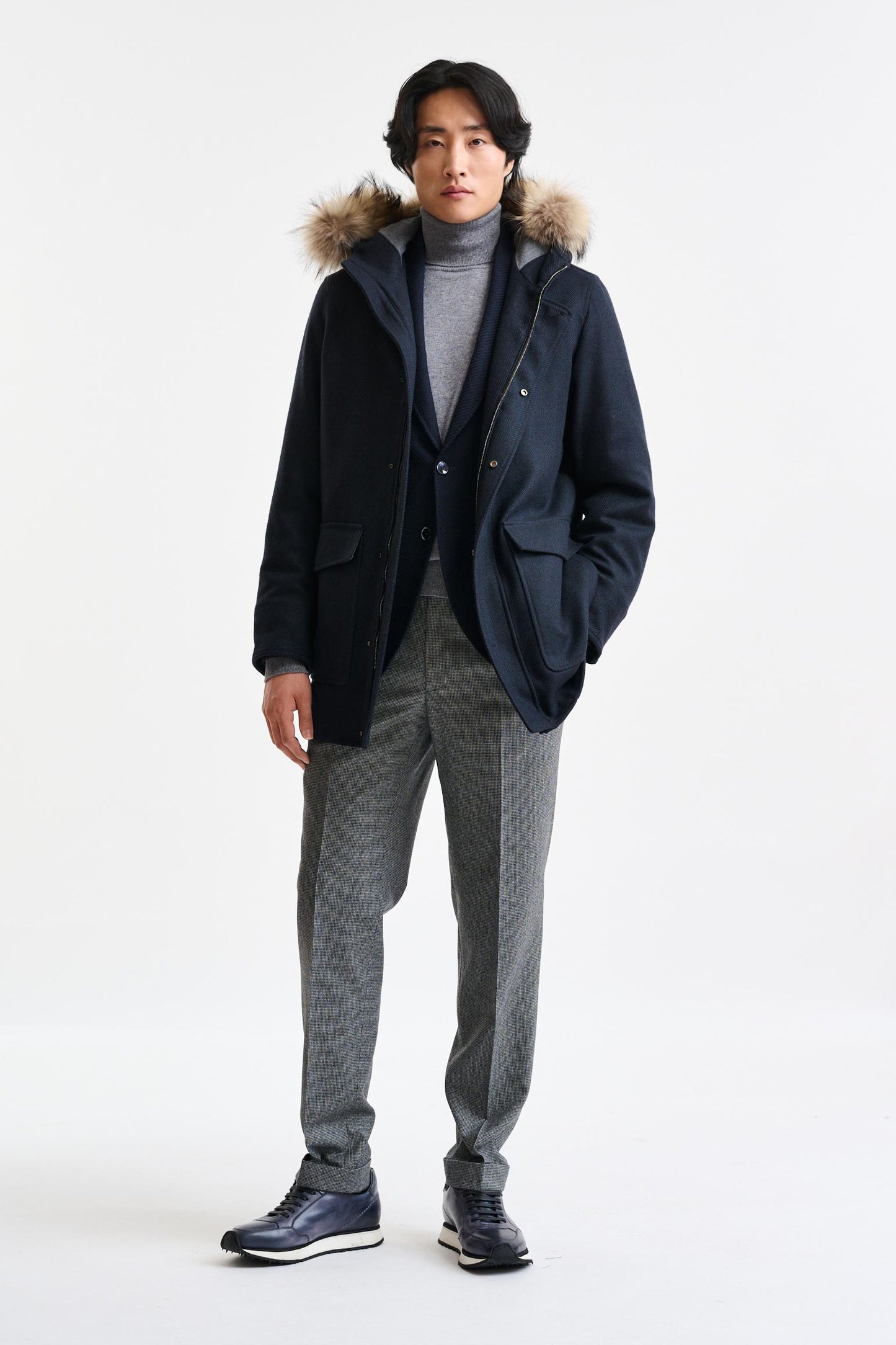 Dark Blue Wool Bedford Overcoat Zeus - Image 5