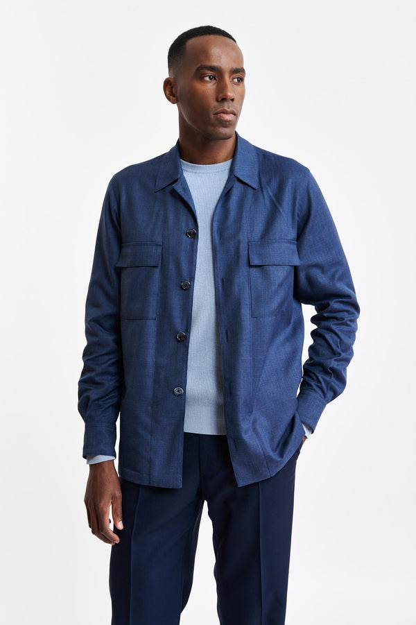 Medium Blue 100% Wool Plymouth Overshirt Image