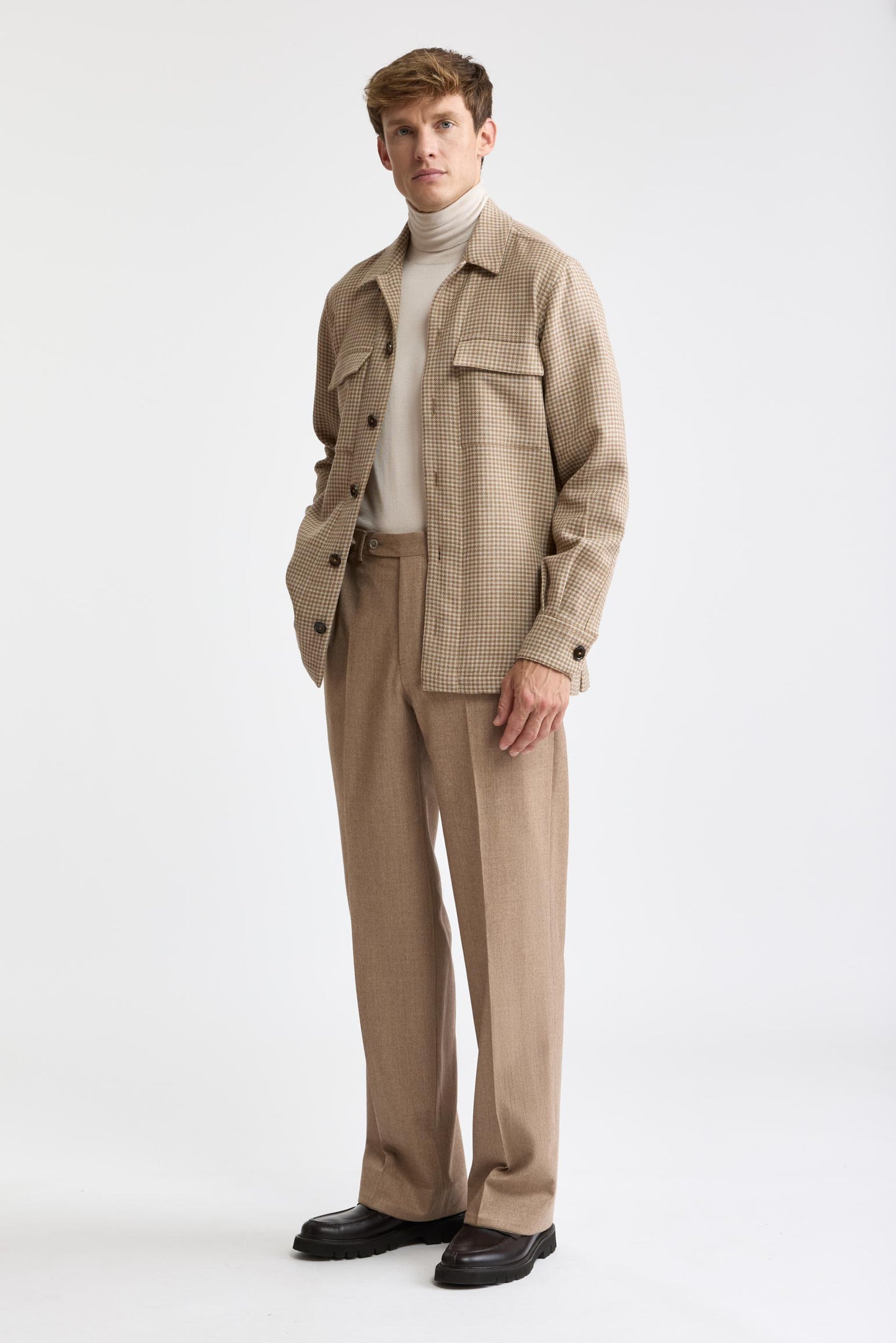Hellkariert, beige, 100 % Wolle, Plymouth-Overshirt „Mistral“