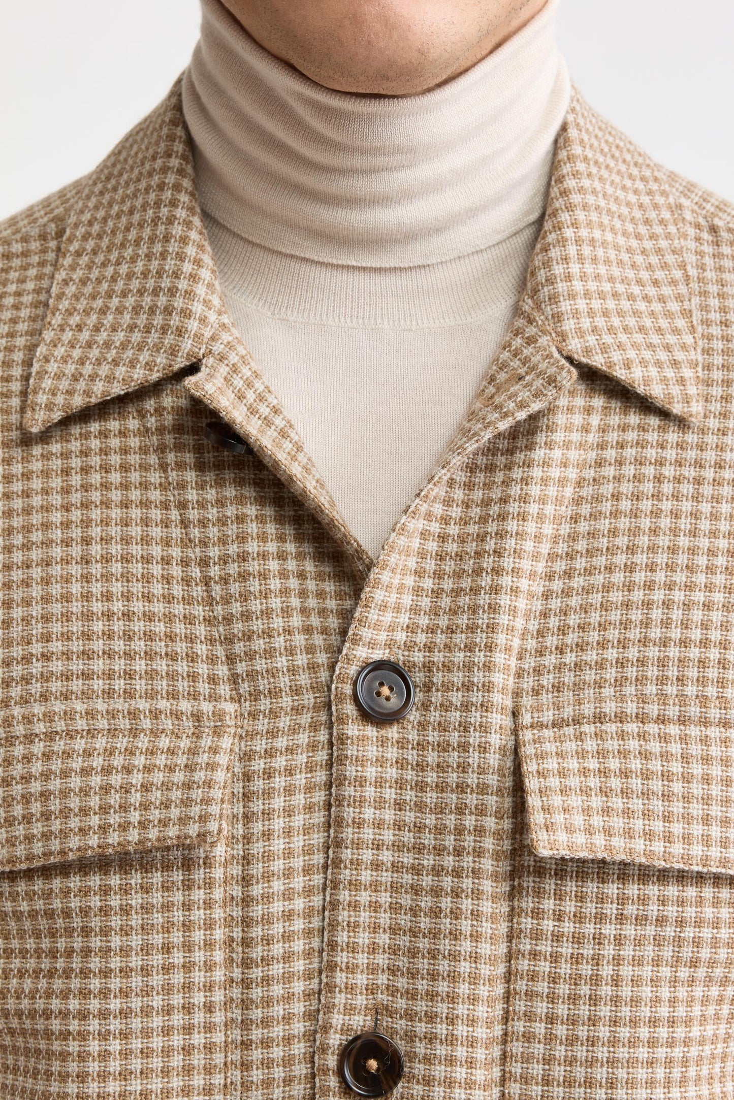 Hellkariert, beige, 100 % Wolle, Plymouth-Overshirt „Mistral“
