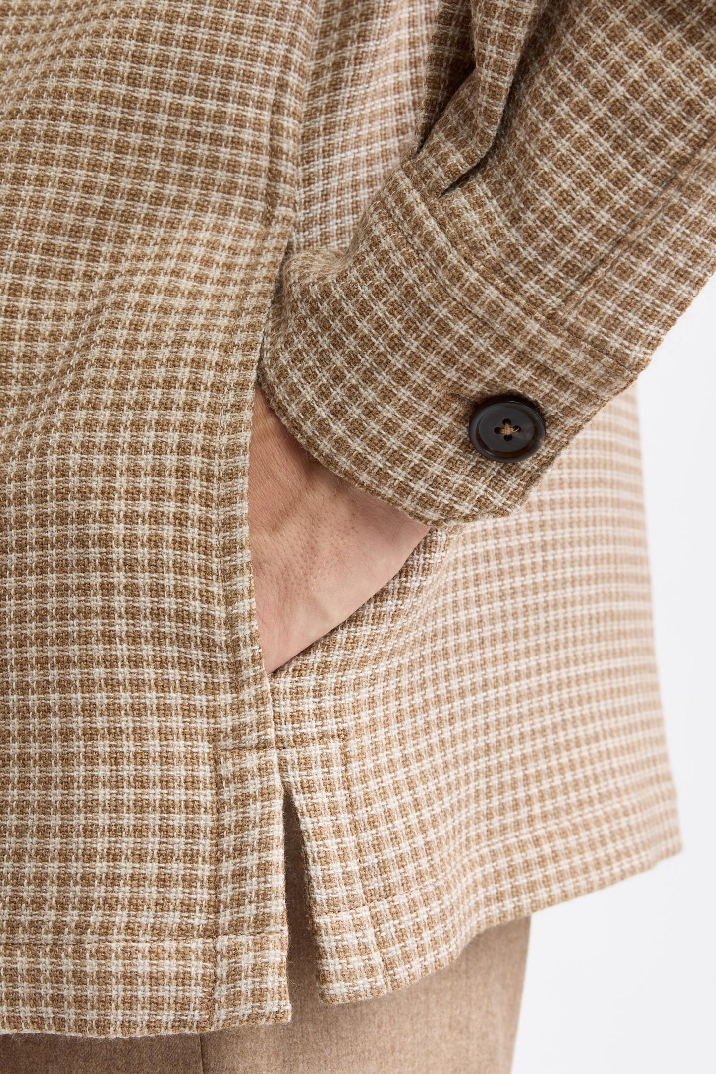Hellkariert, beige, 100 % Wolle, Plymouth-Overshirt „Mistral“