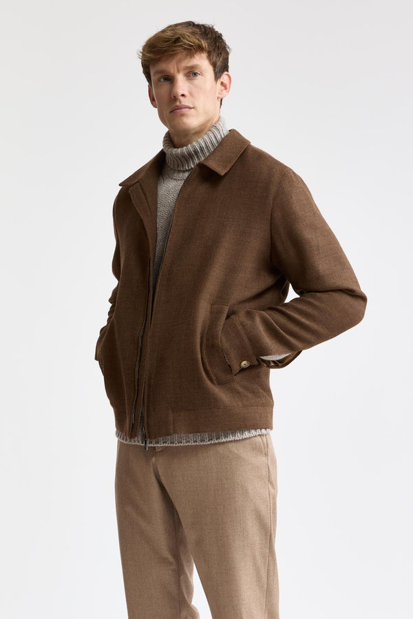 Medium Brown 100% Wool Warwick Bomber Jacket Mistral
