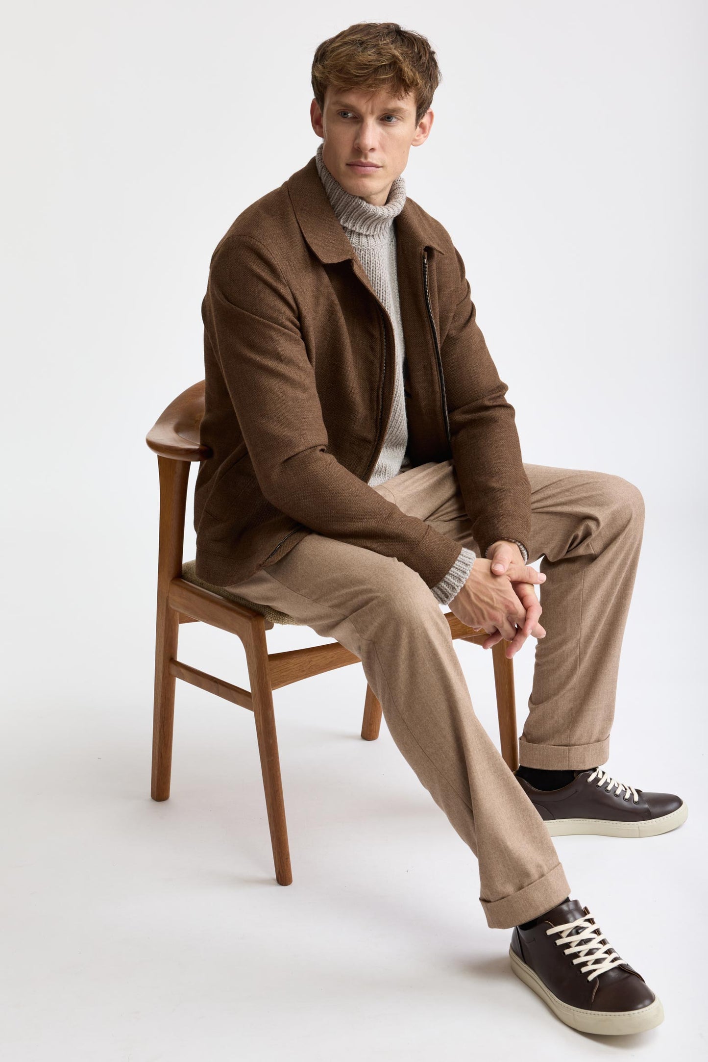 Medium Brown 100% Wool Warwick Bomber Jacket Mistral