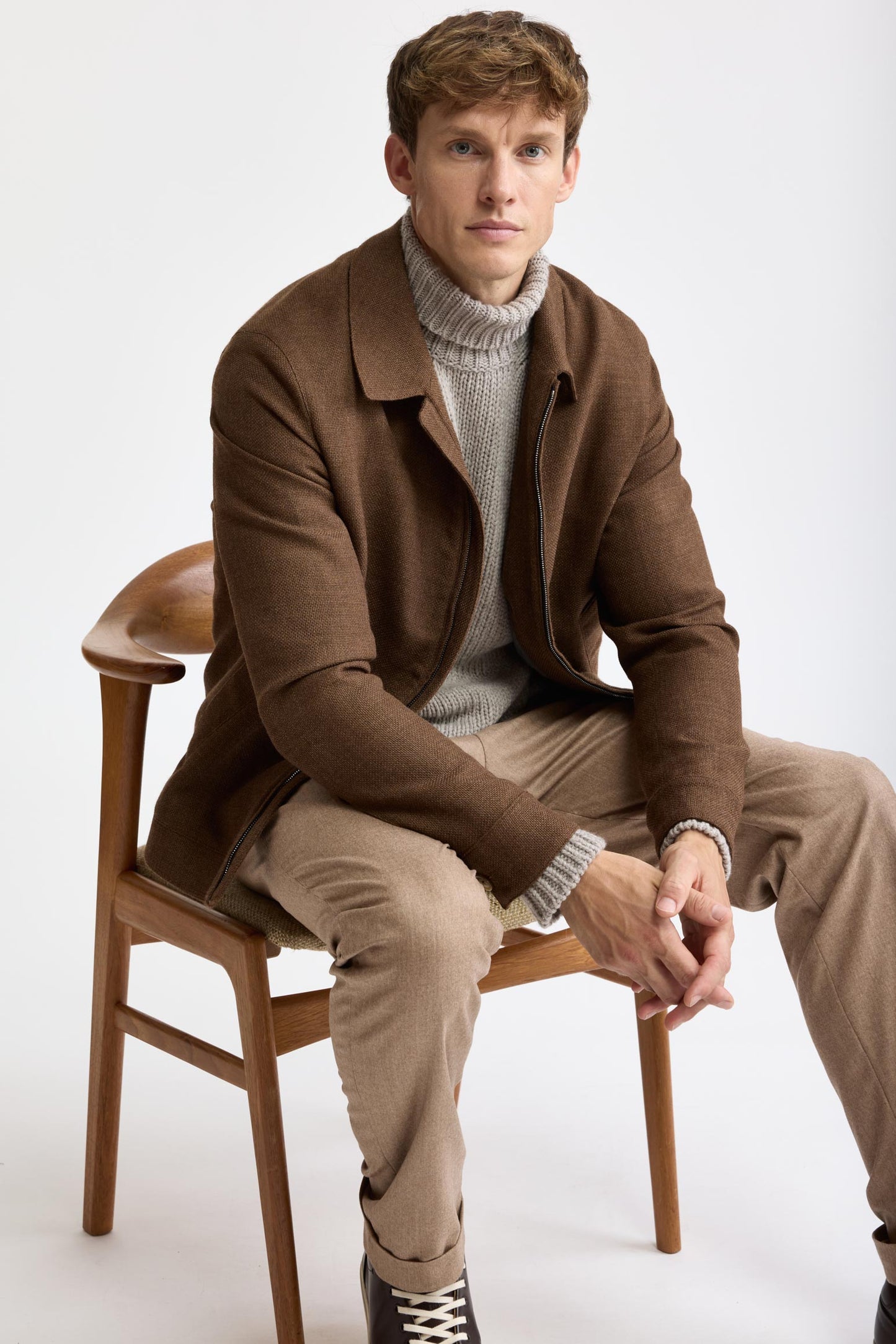 Medium Brown 100% Wool Warwick Bomber Jacket Mistral