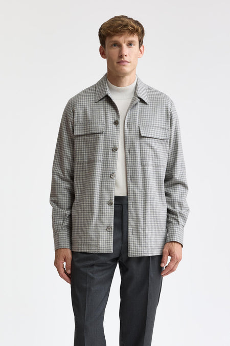 Light Check Grey Wool & Cashmere Plymouth Overshirt Mistral