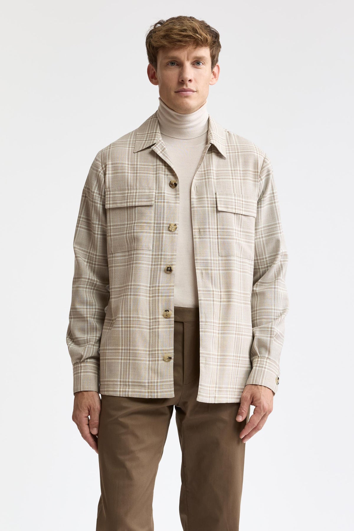 Hellkariertes, braunes Plymouth-Overshirt aus 100 % Wolle, Freestyle