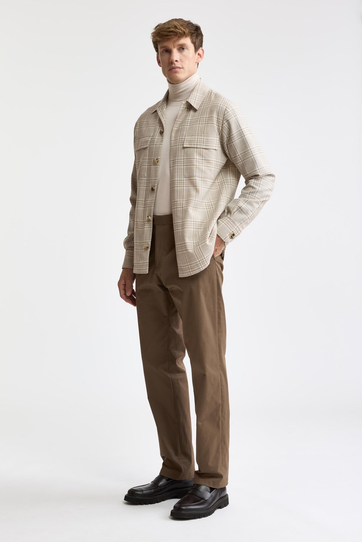 Hellkariertes, braunes Plymouth-Overshirt aus 100 % Wolle, Freestyle