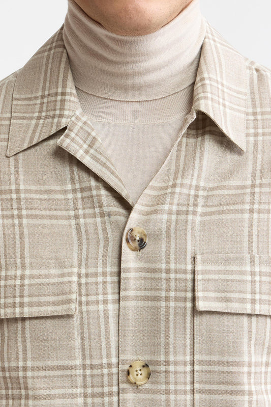 Surchemise Plymouth à carreaux clairs marron, 100 % laine, collection Freestyle