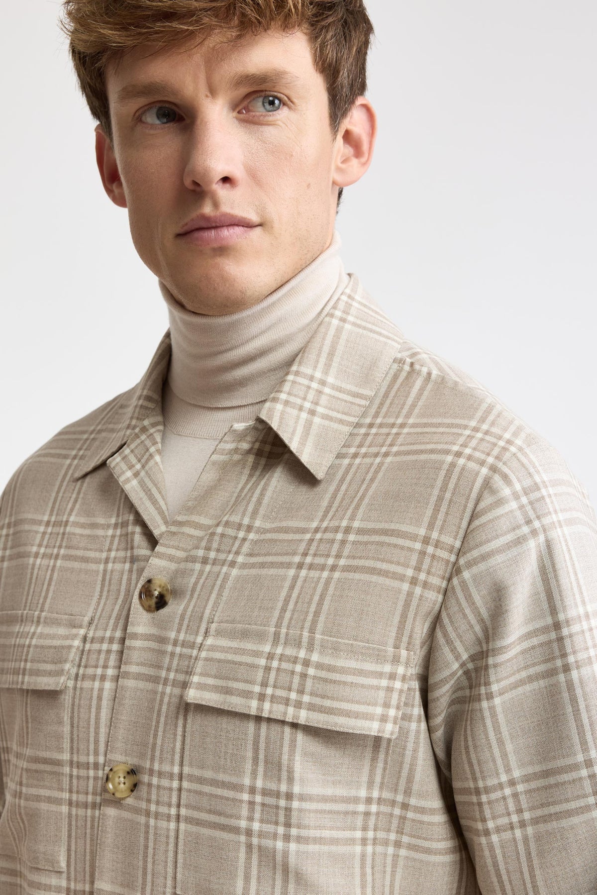 Hellkariertes, braunes Plymouth-Overshirt aus 100 % Wolle, Freestyle