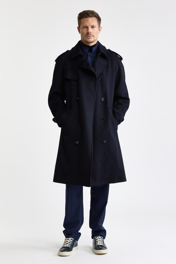 Dunkelblauer Trenchcoat aus 100 % Wolle „Marlow Zeus“