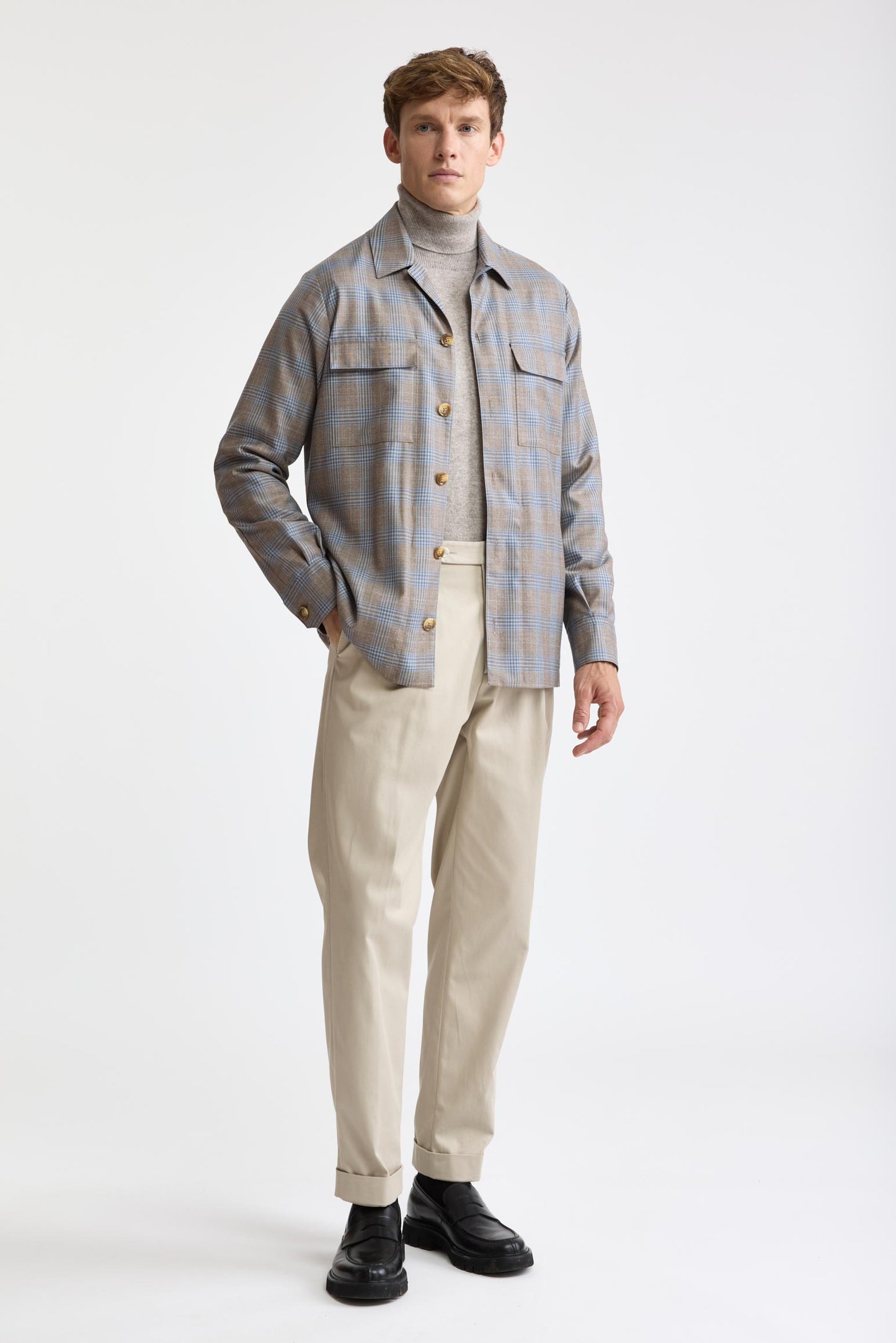 Medium beige 100% wol Super 130's Plymouth-overshirt Cascade