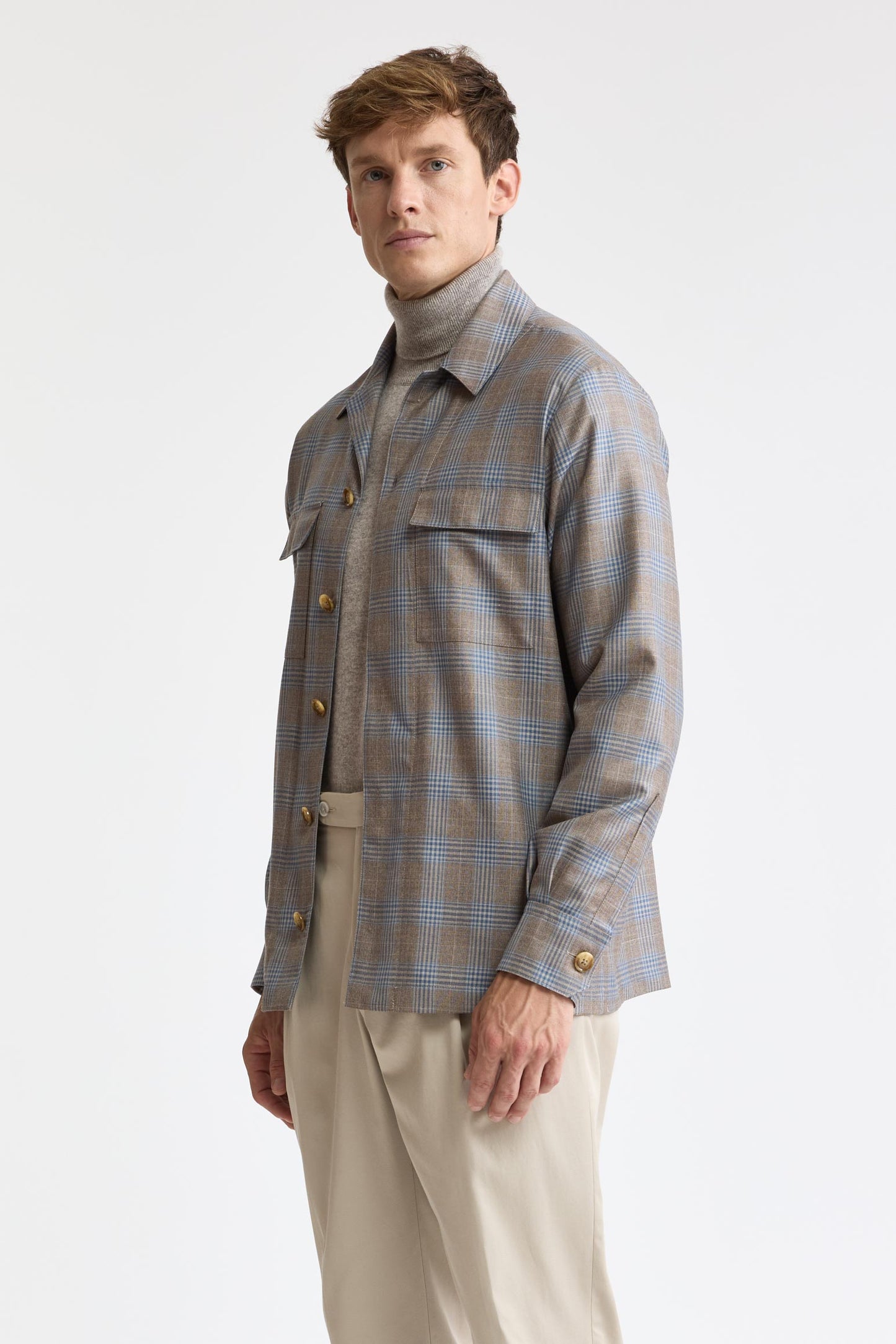 Medium beige 100% wol Super 130's Plymouth-overshirt Cascade