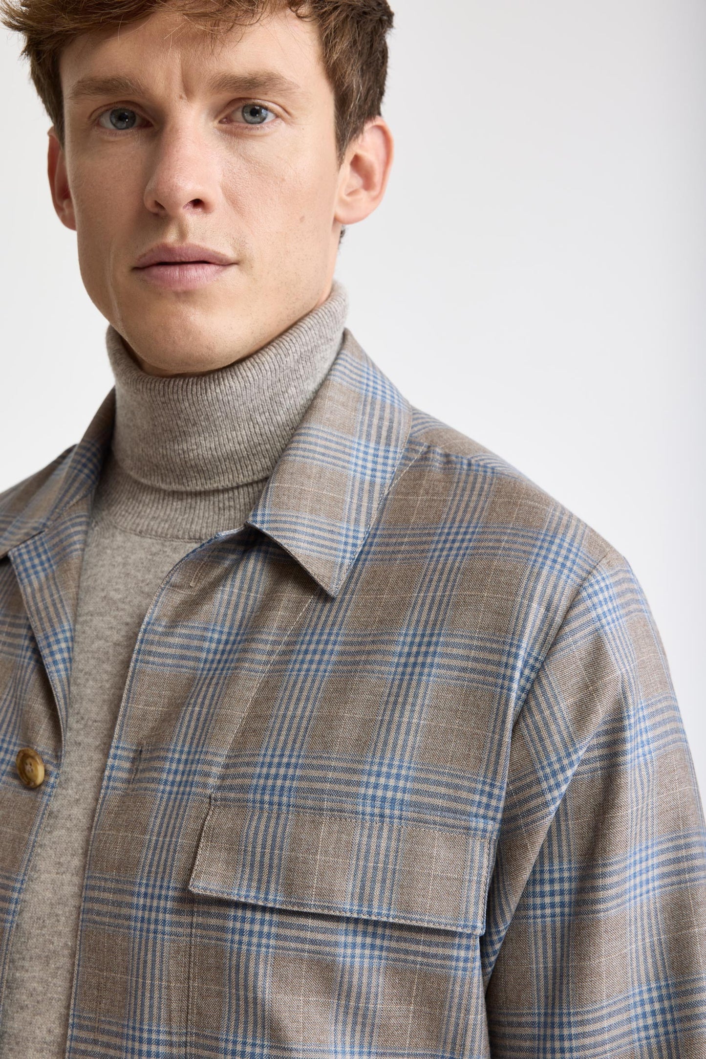 Medium beige 100% wol Super 130's Plymouth-overshirt Cascade