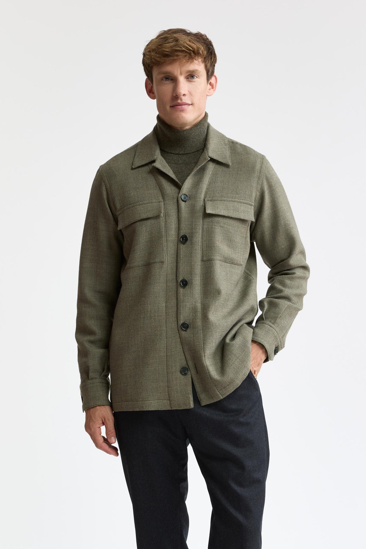 Lichtgroen 100% wol Plymouth-overshirt Mistral