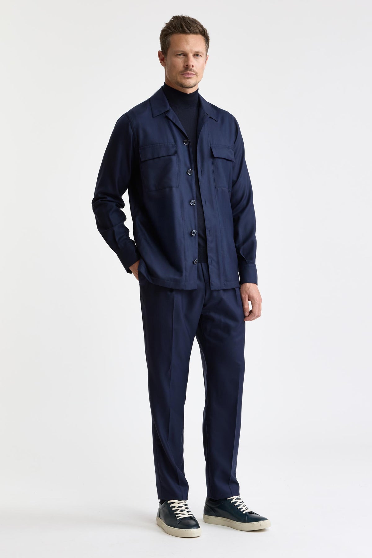 Dark Blue 100% Cashmere Plymouth Overshirt Golden Gate