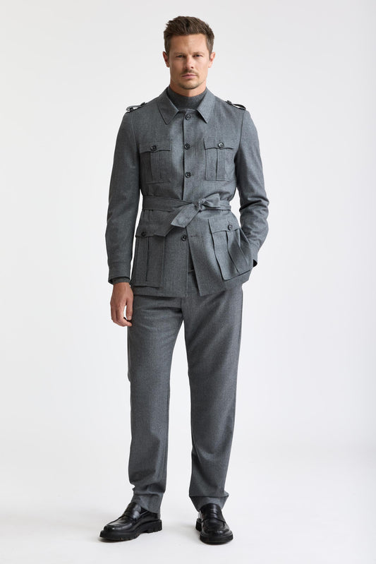 Veste safari Exmoor gris clair, 100 % laine Super 100's, en flanelle et saxony