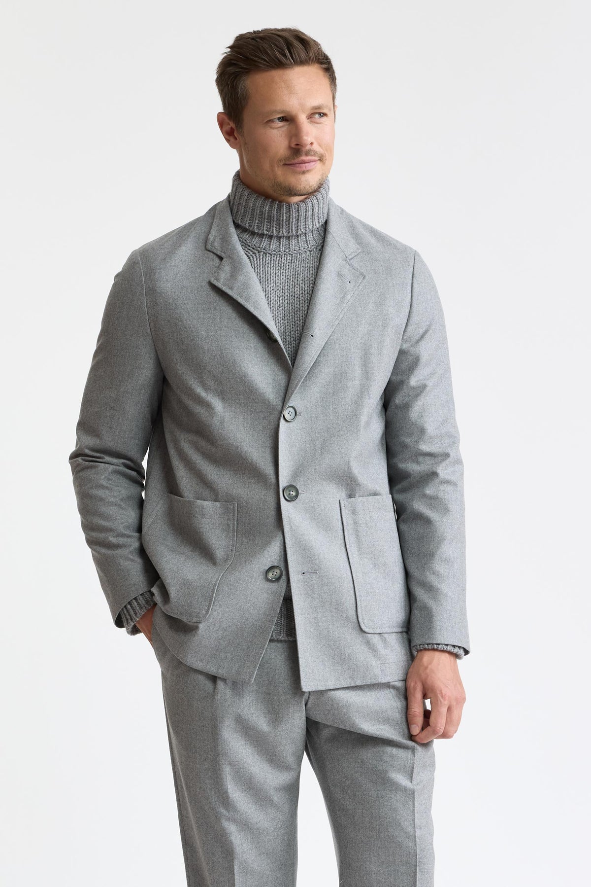 Light Grey 100% Wool Super 120's Troy Jacket Flannel & Saxony