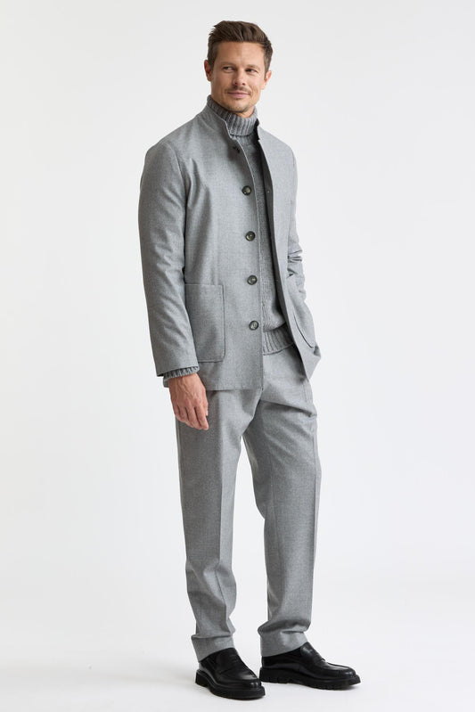 Veste « Troy » gris clair 100 % laine Super 120's, en flanelle et saxony
