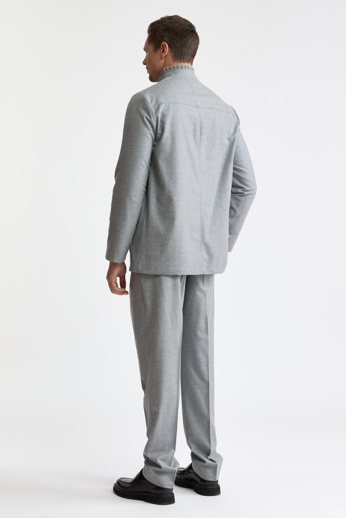 Light Grey 100% Wool Super 120's Troy Jacket Flannel & Saxony