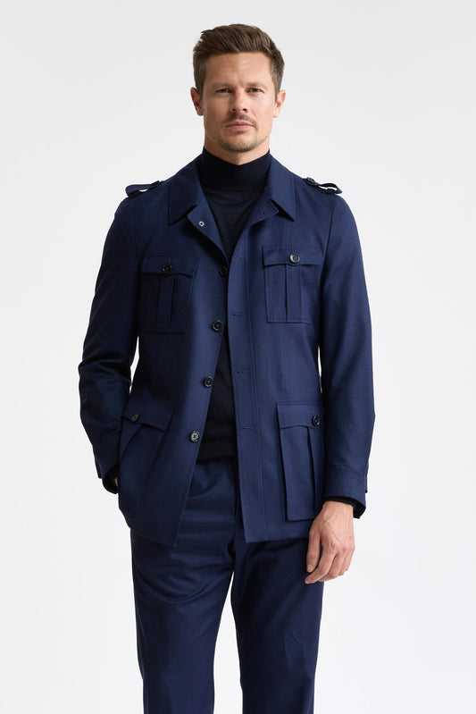 Veste safari Exmoor bleu clair, 100 % laine Super 100's, en flanelle et saxony