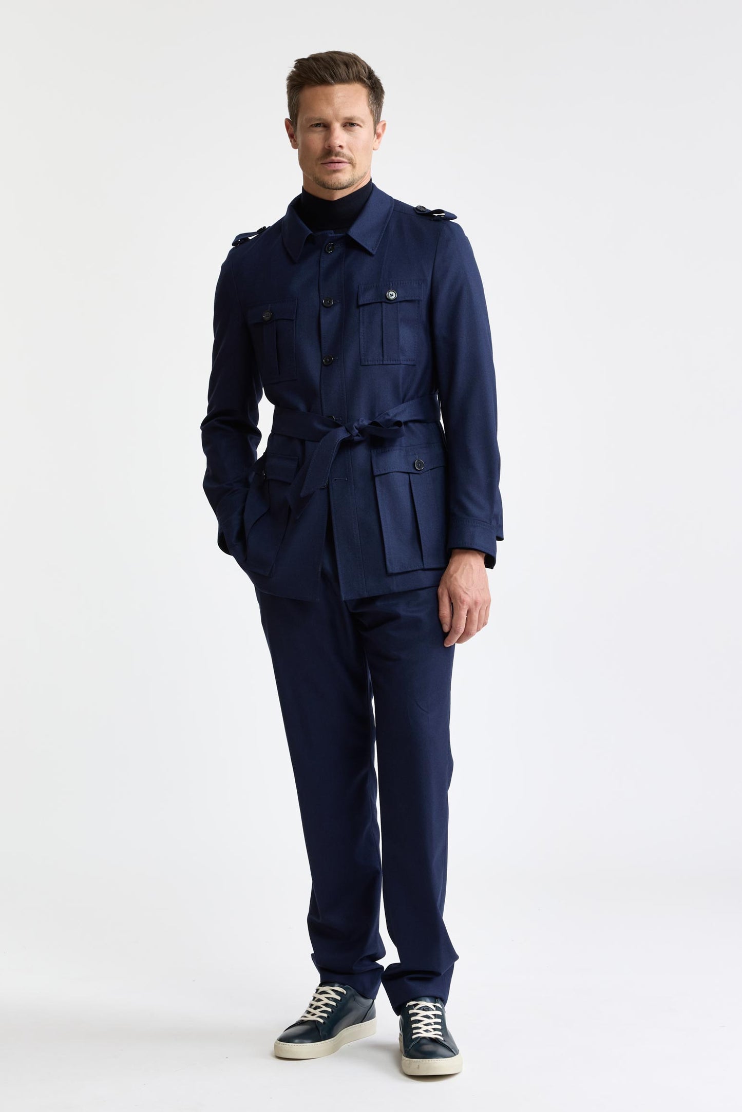 Light Blue 100% Wool Super 100's Exmoor Safari Jacket Flannel & Saxony